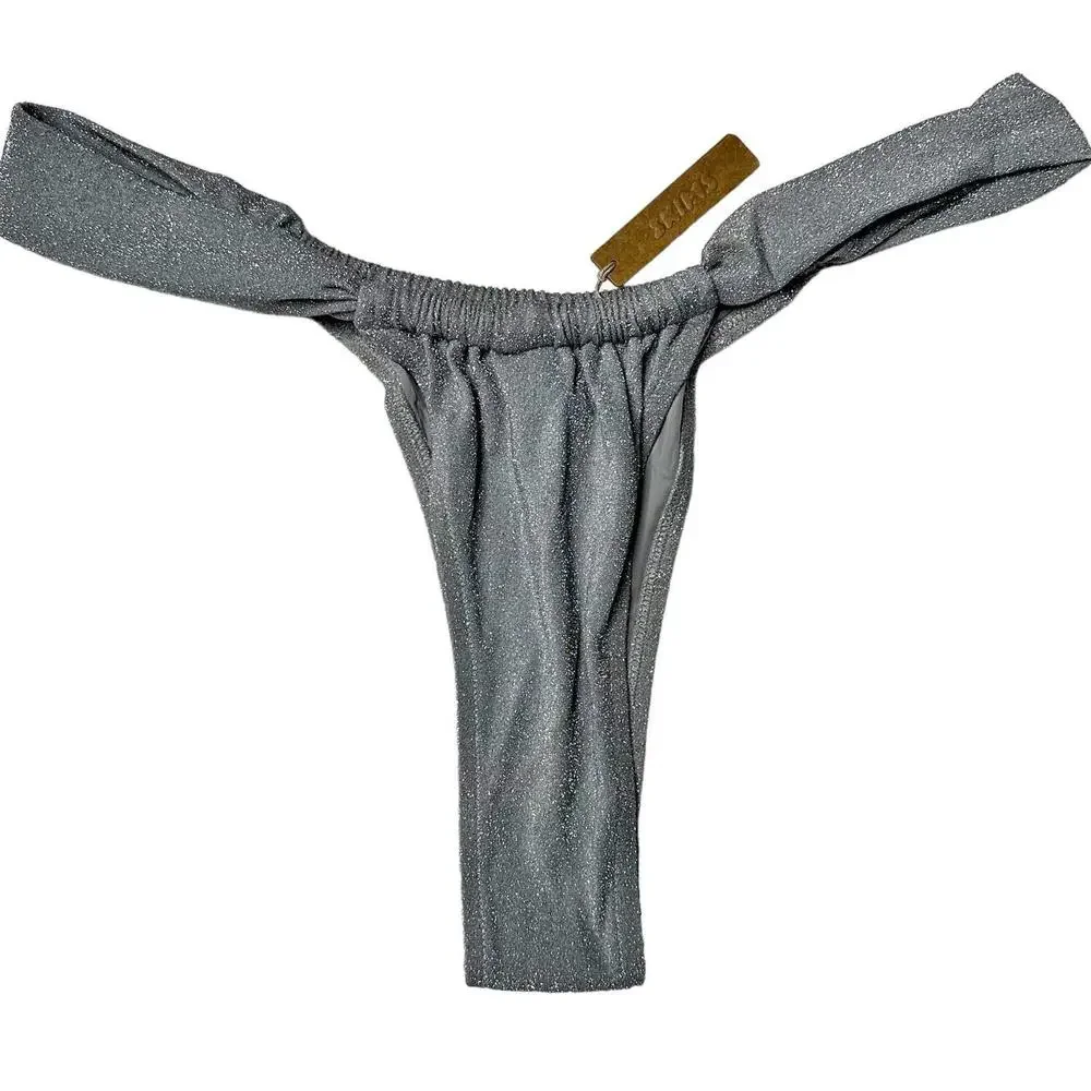 NWT Skims Cheeky Tanga Swim Bottoms Metallic Nickel Women 4X
